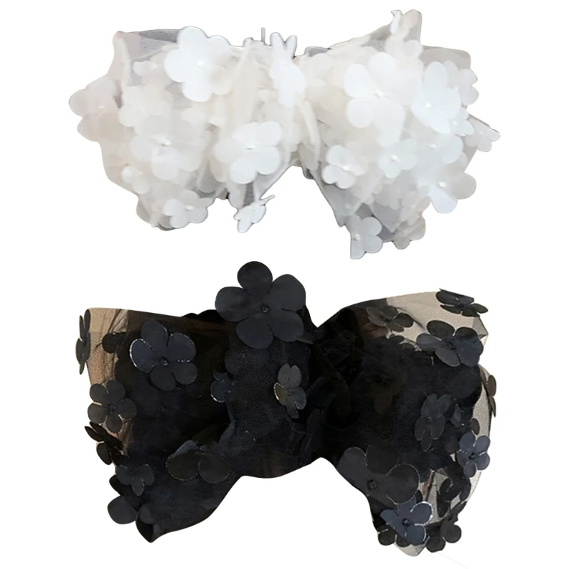 

Тюлевые банты для волос E9LC с цветами, зажим для волос с большим бантом для женщин, аксессуары для волос для девочек-подростков