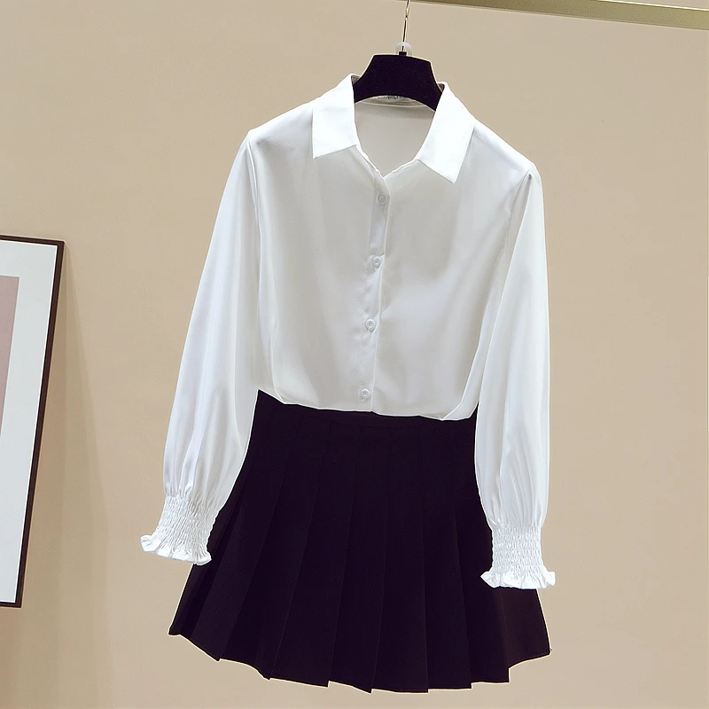 

Белая женская рубашка, новинка весны 2022, рубашка с длинным рукавом, блузка с расклешенным рукавом, Однотонная рубашка на пуговицах, базовая ...