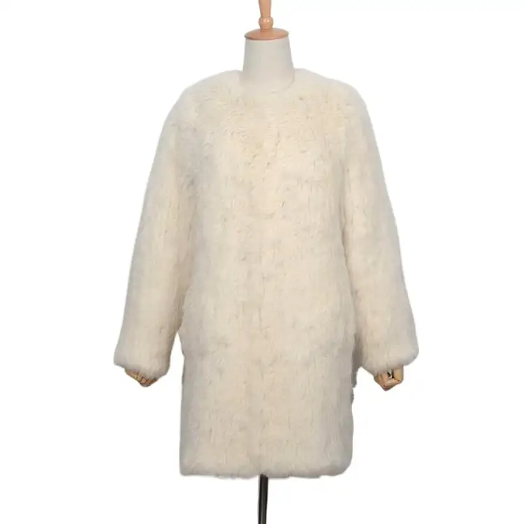 Thick Knitted Lady Real Fur Jacket Women Genuine Rabbit Fur Long Coat Female Winter Warm Pocket Hairy Coat enlarge