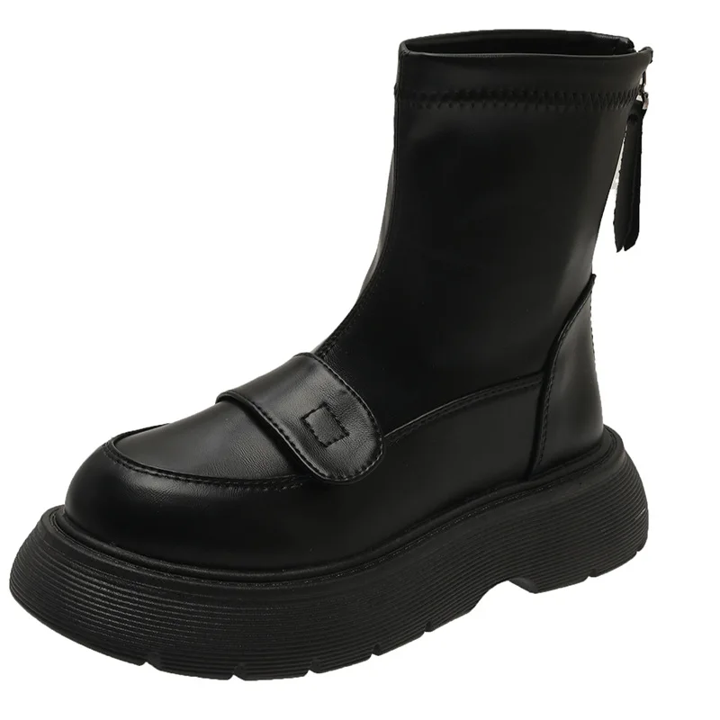 Chelsea Women's Rubber Boots Female Shoes Platform Round Toe Ladies Autumn Ankle Botines De Mujer Square Heel Pu