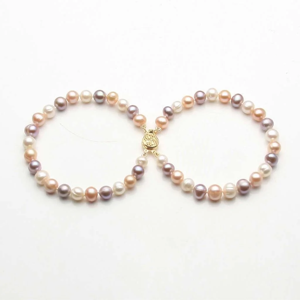 

2 Rows 7-8mm Genuine Natural Freshwater Akoya Pearl Bracelet 8"