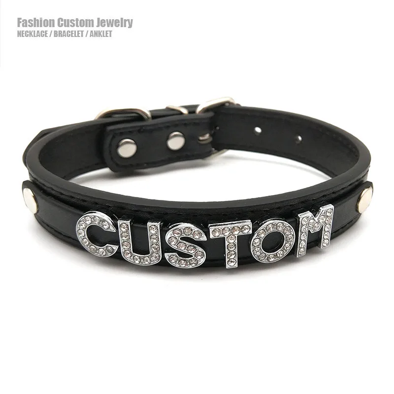 Goth Black PU Leather Customized Name Necklaces Sexy Letters Collar Choker Personalized Cosplay Custom Chocker Jewelry Gift