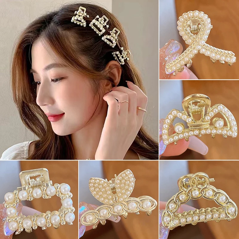 

NEW Fashion Pearl Smal Simple Wild Geometric Hair Claw For Women Girls Clamps Hair Crab Metal Hair Clip Hair Accessorie Headwear