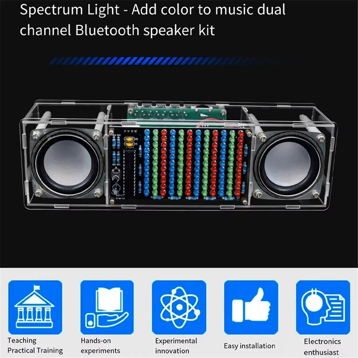 Фото Набор для сборки Bluetooth-колонки T35C DIY: электронный LED-дисплей спектра музыки, двухканальный, для отработки пайки, динамик 3 Вт, усилитель 8002 №5