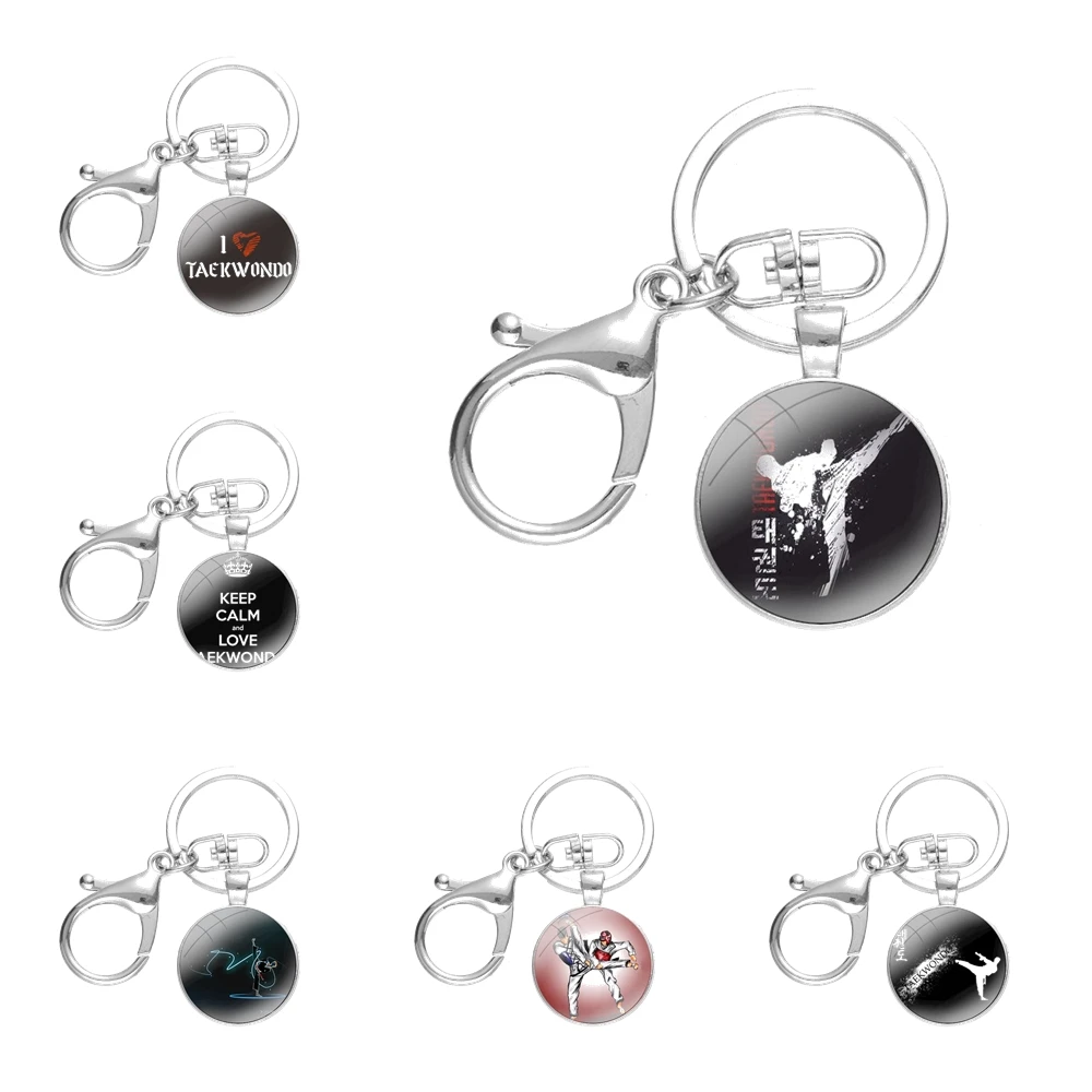 

Fashion Decor Cartoon Creative Keychain Handmade Glass Cabochon Key Ring Holder Pendant Key Chains i love sport taekwondo lovely