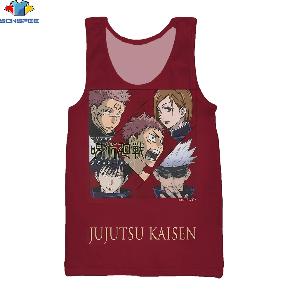 

SONSPEE 3D Print Summer Men's Sport Vest Japanese Anime Jujutsu Kaisen Spell Harajuku Retro Trend Gym Run Street O-neck Tank Top