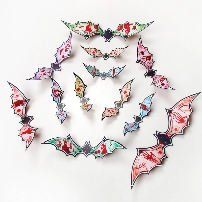 

12pcs Luminous Halloween Bat Wall Sticker Horror 3D Luminous Bat PVC Sticker Window Decor DIY Decoration of Home Halloween Party