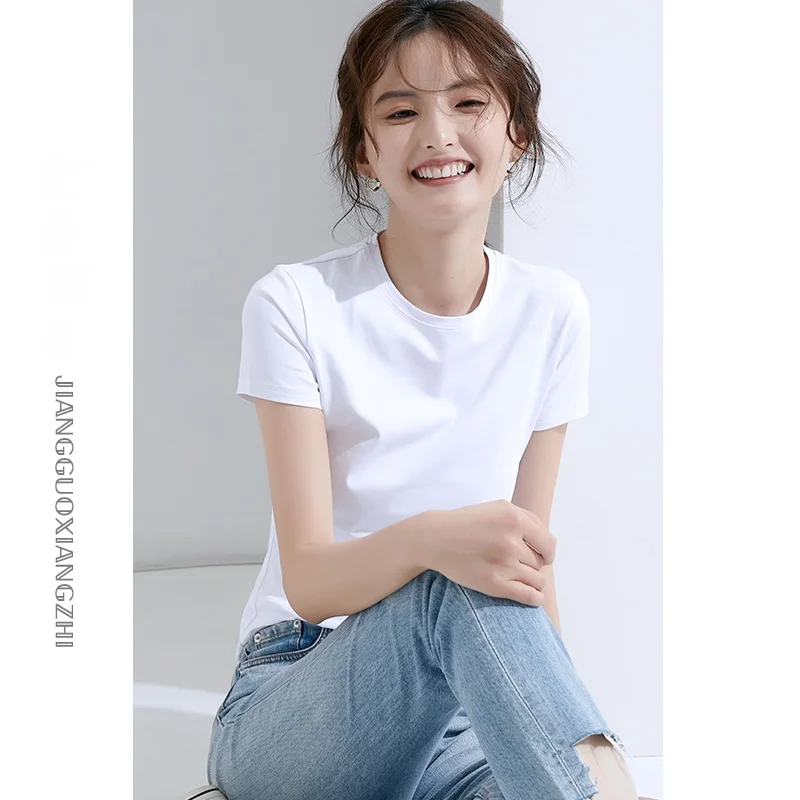 Женская белая футболка с коротким рукавом однотонная внутренняя одежда чистый