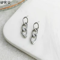 trendy jewelry s925 needle chain drop earrings simply design high quality brass silvery plated dangle earrings for women gifts