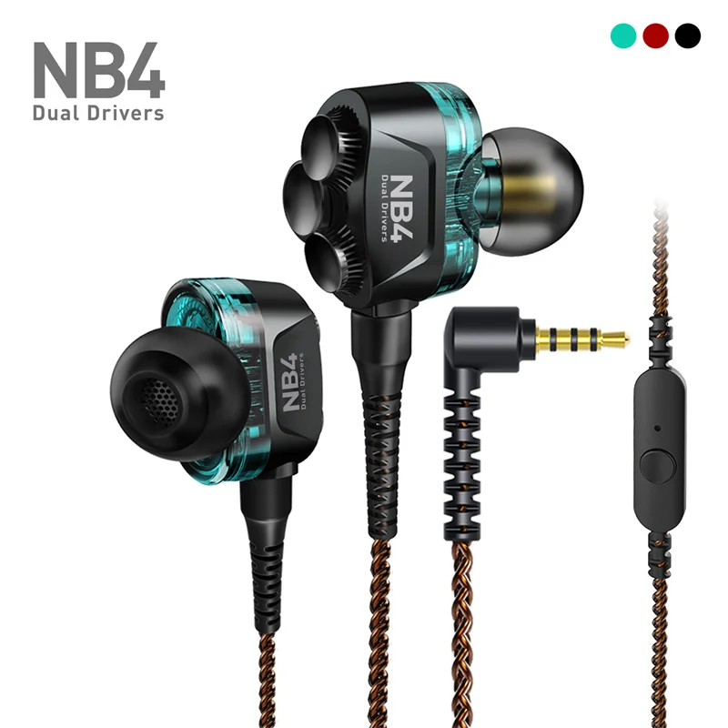 

New product FRO NB4 dual dynamic subwoofer monitor HiFi stereo mobile phone wire-controlled wired in-ear headset
