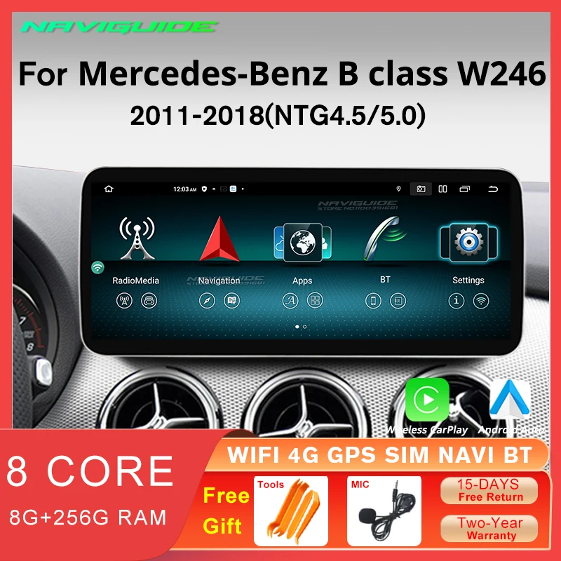 

NAVIGUIDE 10.25" Android 12 Car Radio For Benz W246 2011-2018 GPS Navigation Stereo Multimedia Player Carplay Headunit 8G+256G