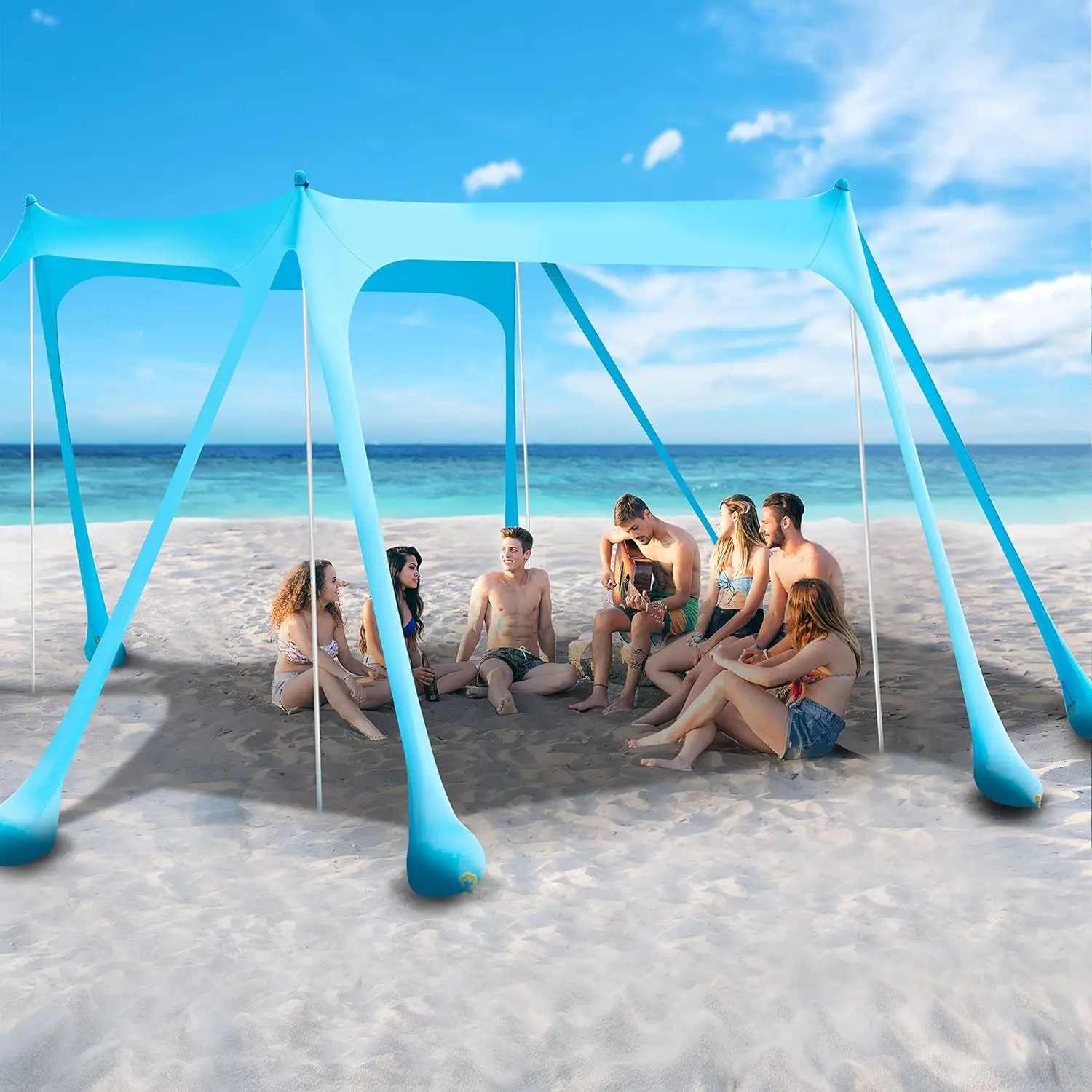 

Canopy Tent Sun Shade UPF50+,10x10ft Portable Beach Tent Sun Shelter with 4 Aluminum Poles,Sandbags and Sand Shovel for Fami