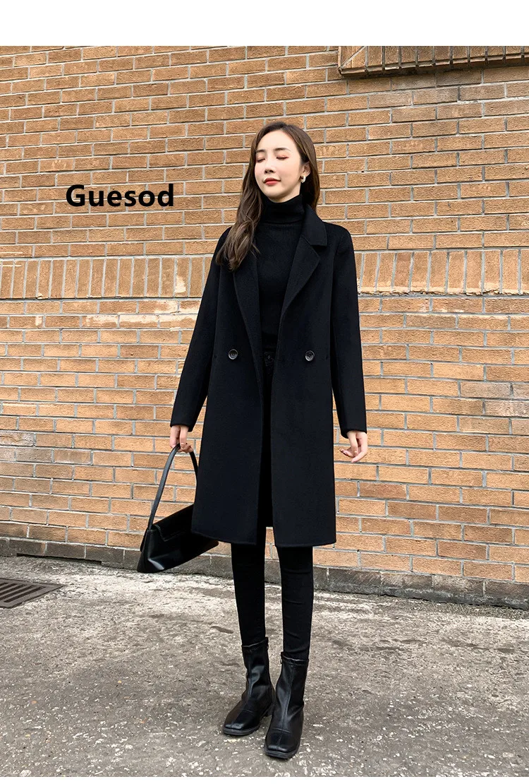

Guesod Women Wool Coat Double Sided Wool Coat Female 2022 High Quality Slim Woolen Outerwear Female New