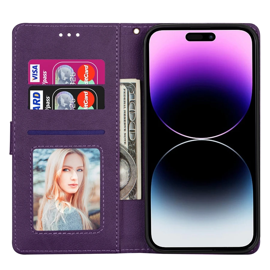 Flip Leather Wallet Case Imitation Cowhide Zipper Card Slot For iPhone 14 Pro Max 13 12 11 XR XS Max X 6 6S 7 8 Plus SE 2022
