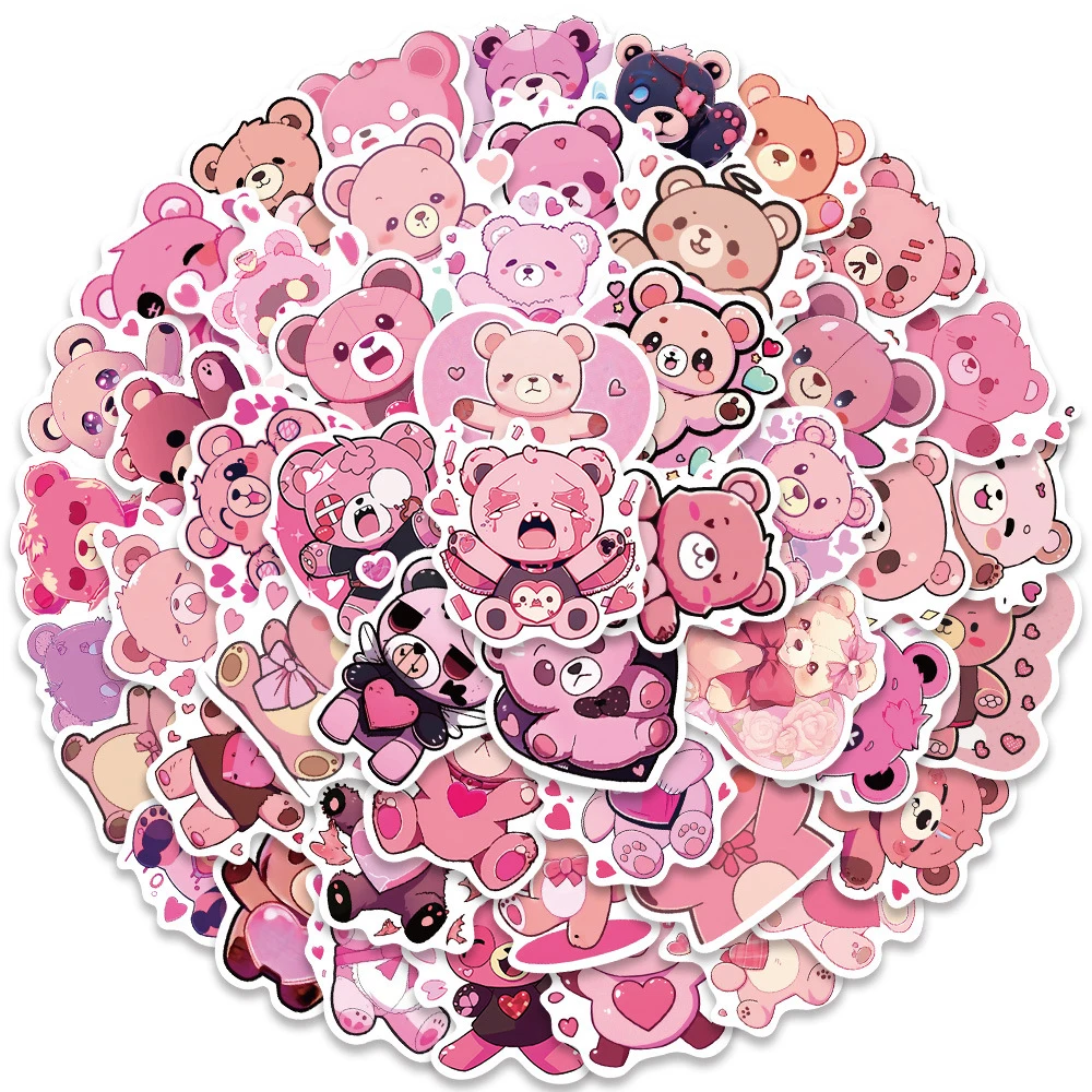 

10/30/50pcs Aesthetics Pink Bear Cute Stickers Cartoon Animal Graffiti Sticker for Laptop Notebook Suitcase Bike Decal Toys Gift