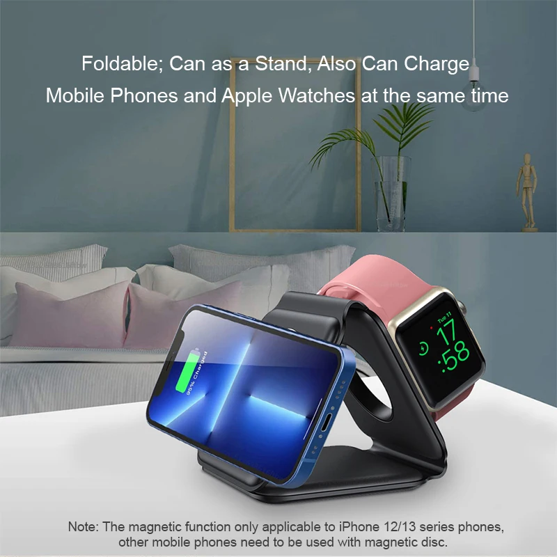 3 in 1 wireless charger foldable for iphone 12 13 pro max 15w magnetic fast charging dock stand for apple watchairpods portable free global shipping