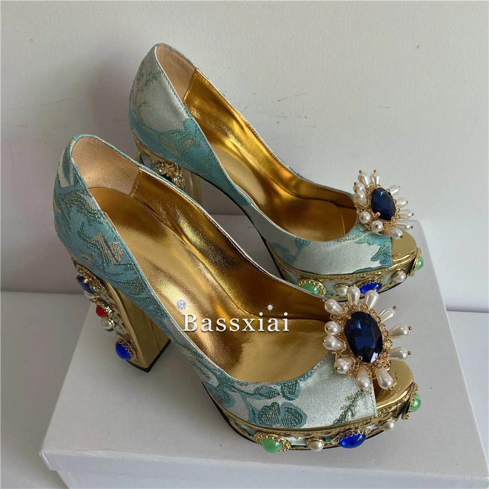 Туфли для вечеринок с заклепками и жемчугом женские туфли-лодочки на массивном