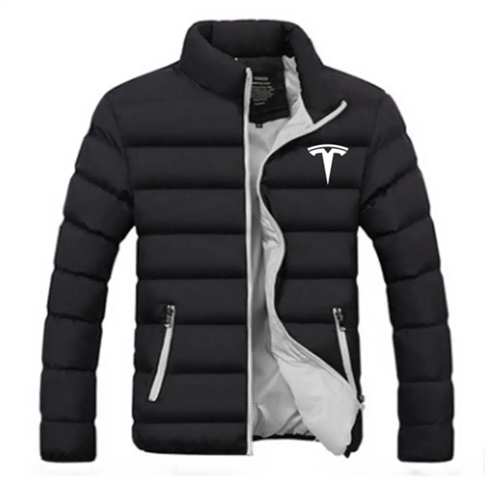 2022 New Tesla Car Logo Printing Men's Down Jacket Autumn And Winter Men's Warm And Windproof Jacket Casual Fashion Men's Jacket