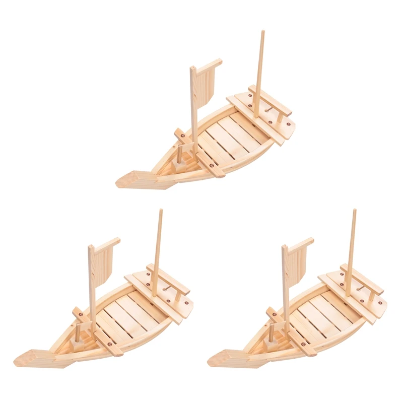 

3X Wooden Sushi Tray Serving Boat Plate Large Size 50Cm For Restaurant
