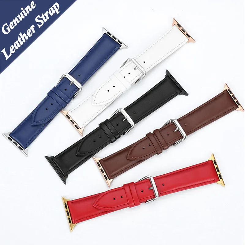 

New Genuine Leather For Apple Watch Strap Band 38 40mm For iWatch Series 7 6543 SE 41mm 45mm 42/44mm Stainless Steel Buckle Belt