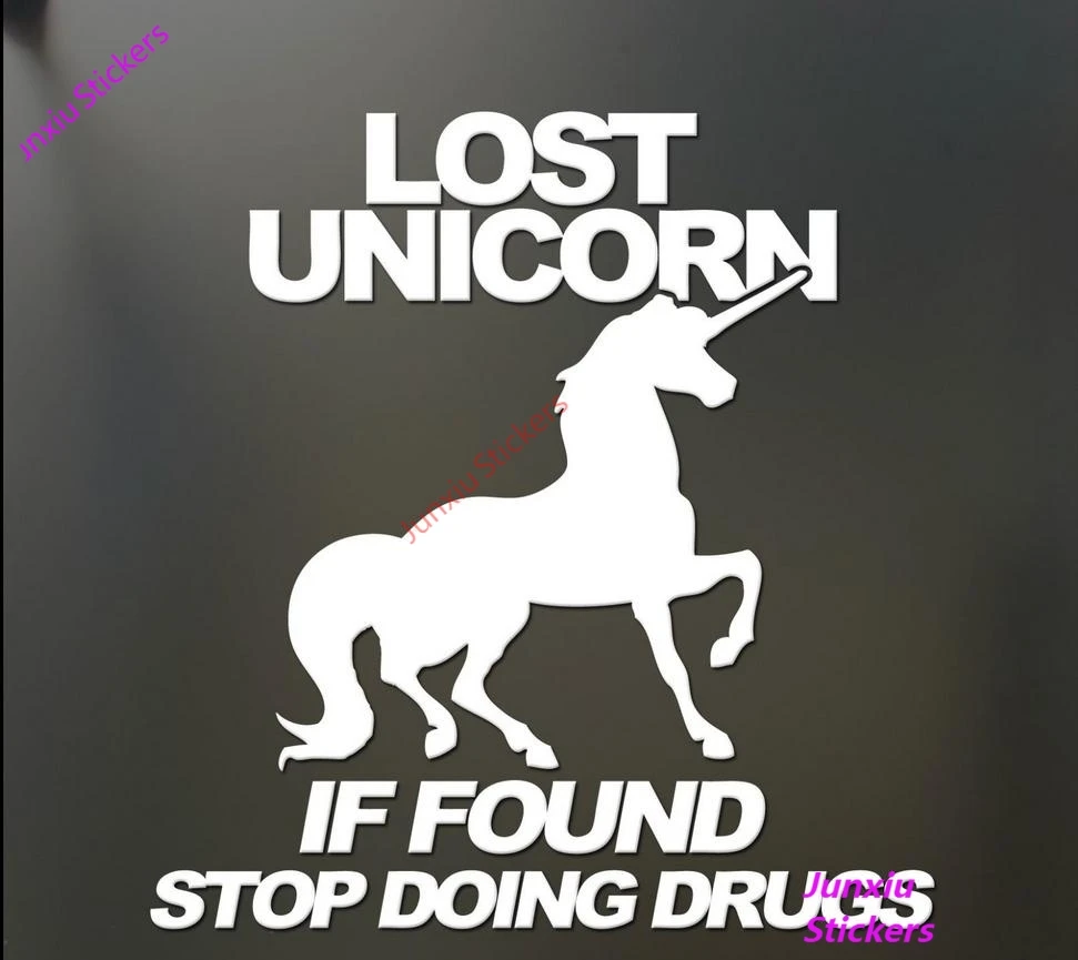 

Lost Unicorn If Found Drugs Sticker Funny Race Cat Sticker Jdm Girl Drift Decal Cover Scratches Decoration Camper Accessories