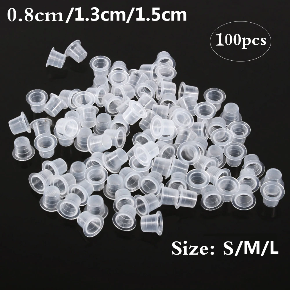 

100Pcs Tattoo Plastic Tattoo Ink Cups 8/13/15mm Permanent Makeup Disposable Clear Plastic Pigment Container Cap Tattoo Accessory