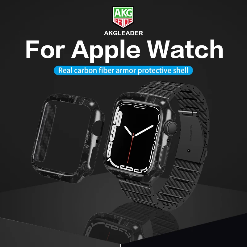 

AKGLEADER casing For Apple Watch Series 7 Luxury Genuine Carbon Fiber Protect Bumper Frame Case Cover iwatch 41mm 45mm
