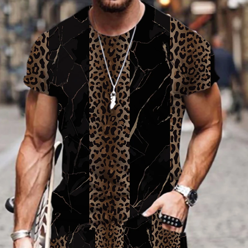 

2022 New Men's T-shirt T-shirt Luxury high-end leopard print series Short Sleeve 3D Printing Male T-shirt Fashion Casual Tops