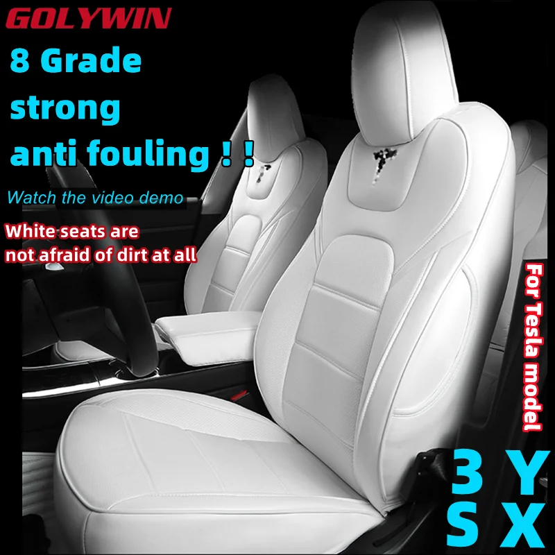 

For Tesla Model 3 Y Seat Cover 8 Grade Anti Fouling Nappa Leather White Color Cushion Full Surround Car Interior Accessories