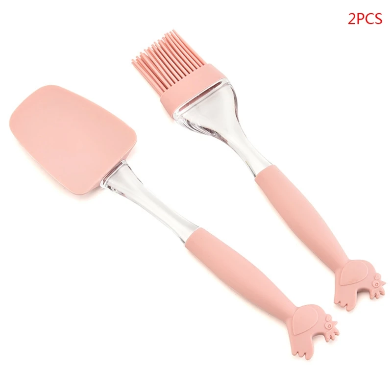 

67JE 2pcs/set Silicone Spatula Barbeque Brush Cooking Utensil Tool Heat Resistant BBQ Oil Condiment Brushes Cake Cream Scraper