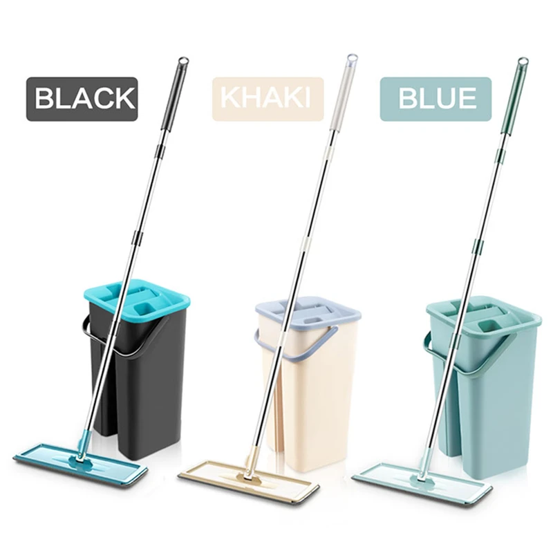 2023 New Squeeze Floor Mop Spin Bucket Magic Flat Mop Cleaning Dry Wet Usage with 6Pc Replacement Microfiber Rag