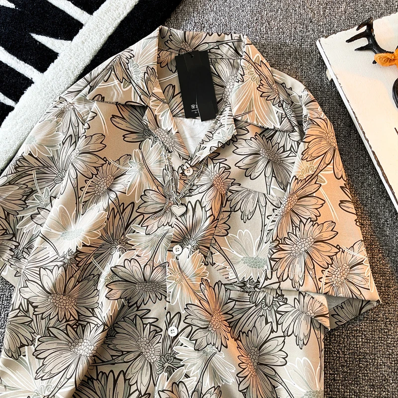 Рубашка мужская с цветочным принтом красивая летняя шикарная модная в стиле Ins