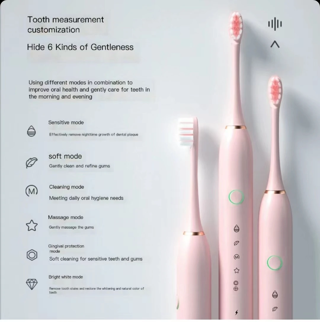 Electric Toothbrush Ultrasonic Waterproof Adult Sonic Tooth Brushes with Replacement Heads 4 Brush Heads enlarge
