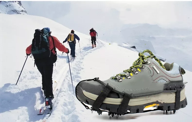 18tooth manganese steel crampons anti-skid shoe covers snow claws hiking fishing shoes nails snow mud ice caught