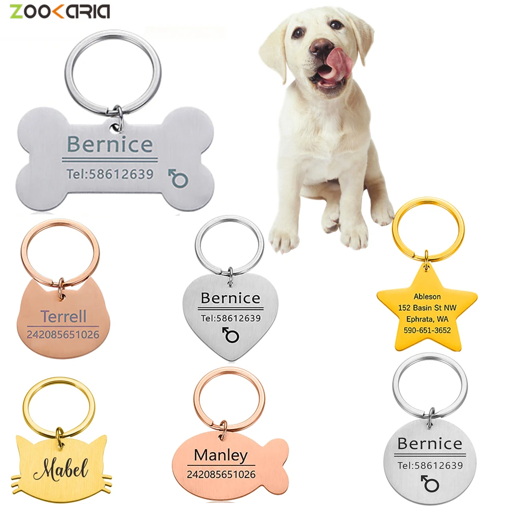 

Personalized Pet Cat Dog ID Tag Collar Accessories Custom Engraved Necklace Chain Charm Supplies For Dog Tag Name Products