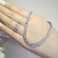 2pcs pack silver color bride jewelry set halo engagement ring round stud earring for wedding gift j7625