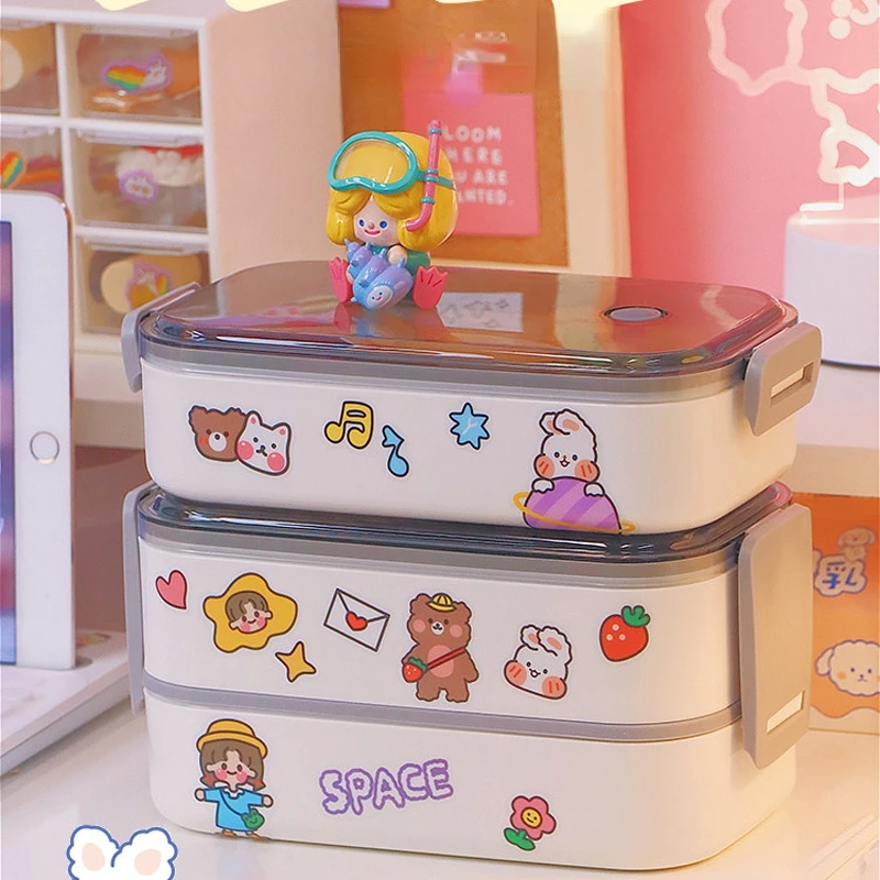 

Kawaii Organizer Lunch Box Container Acciaio Double Layer Lunch Box Container With Cover Compartment Storage Breakfast Boxes