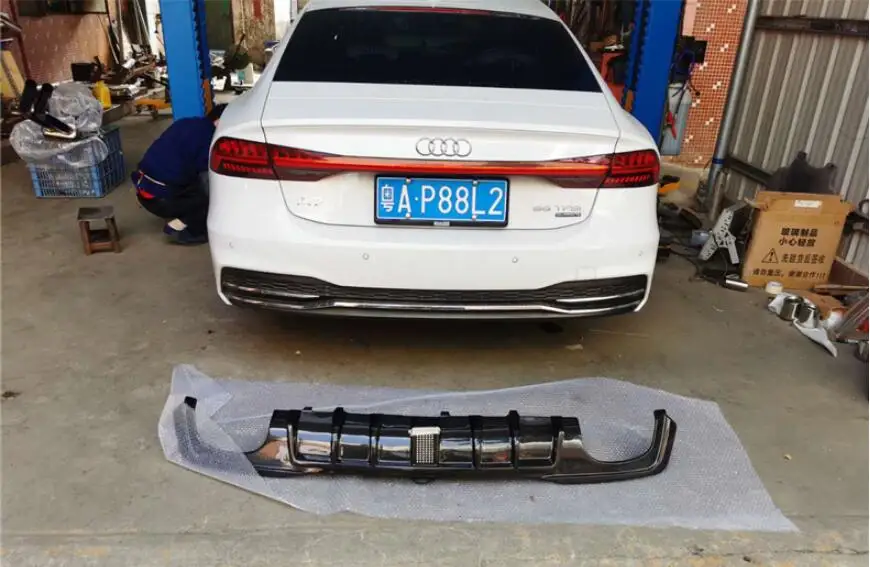 

Rear Bumper Diffuser For Audi A7 S7 SLINE RS7 2019 2020 2021 2022 Trunk Door Lip Spoiler OEM Carbon Fiber (With LED Light )