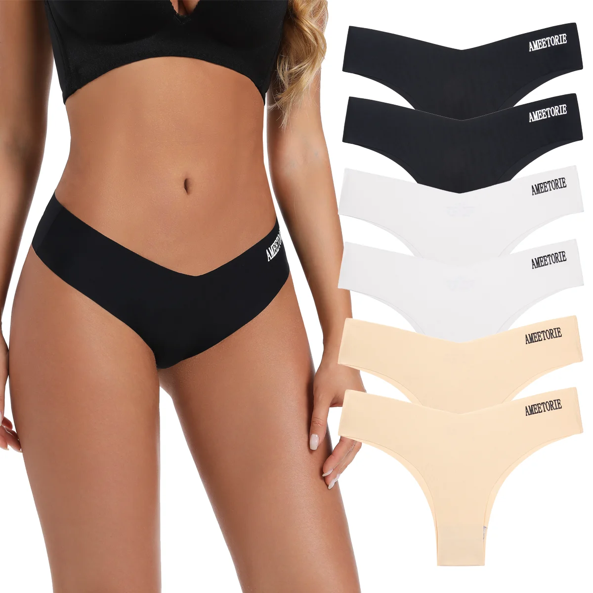 

6 шт./комплект, женские бесшовные трусики-стринги с V-образным вырезом
