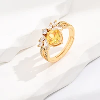 yellow square zircon open ring real gold plated womens light luxury ring with white zircon wedding ring