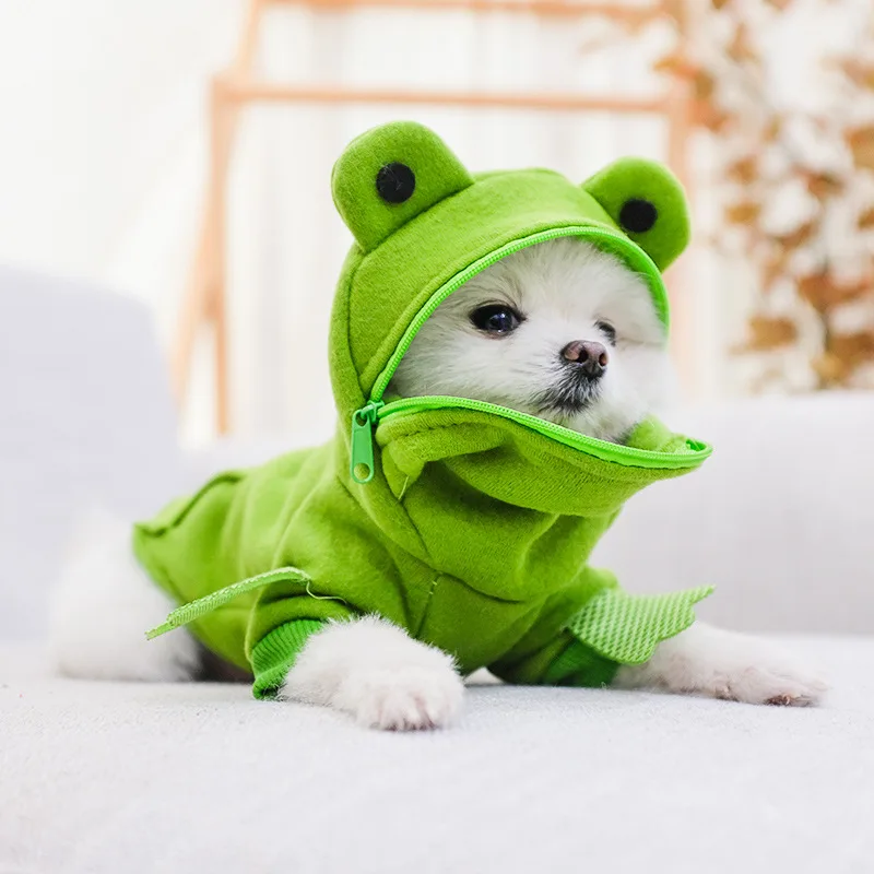 

Transform Frog Dogs Hoodies Funny Pet Dog Clothes Cat Small Kawaii Shirt Autumn Winter Bichon Fashion Casual Green Accessories