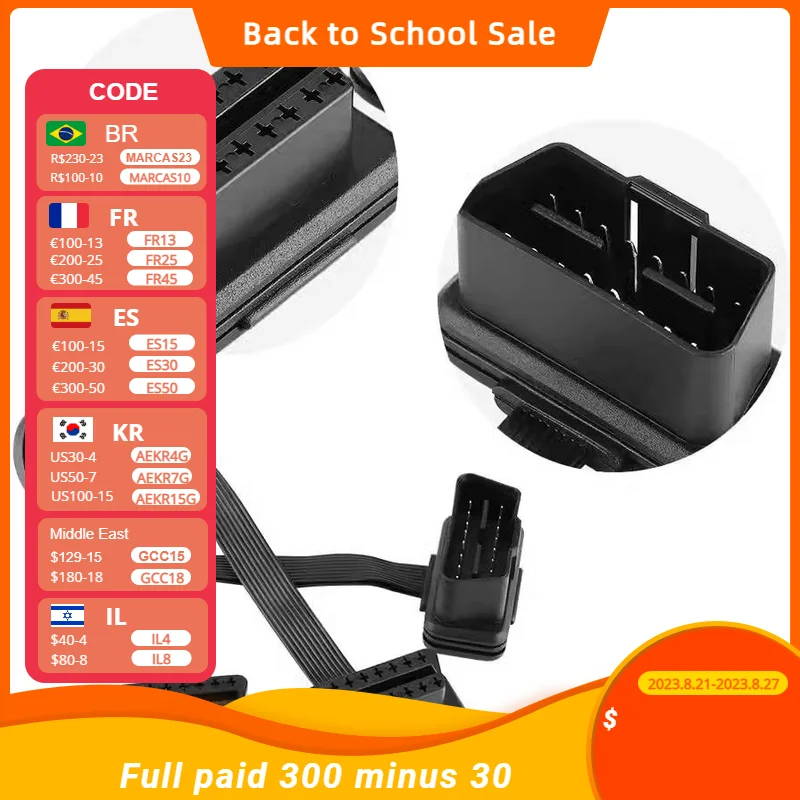 Плоский + тонкий 16-контактный удлинитель OBD 2 OBD2 16-контактный ELM327 штекер-Двойной Женский Y-образный сплиттер коленчатый удлинитель OBDII кабель-удлинитель