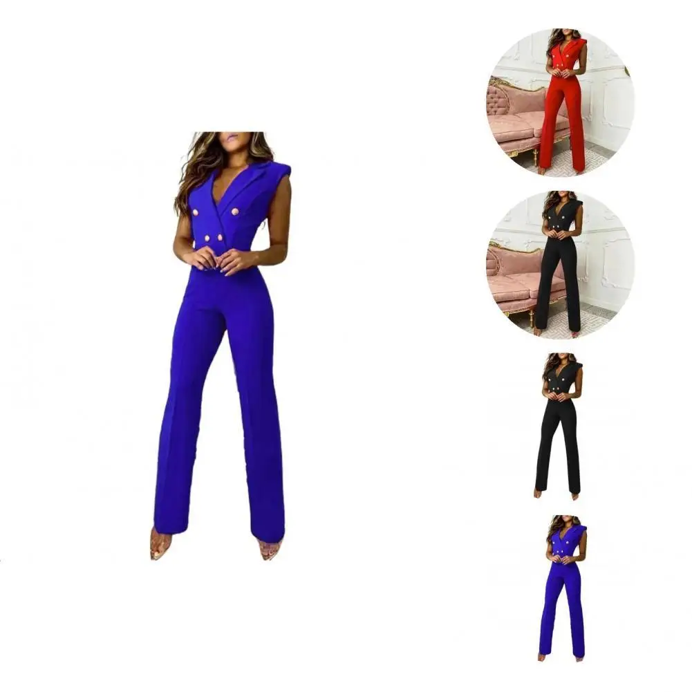

Streetwear Stylish Pure Color Slim Jumpsuit Female Ladies Jumpsuit Buttons for Party