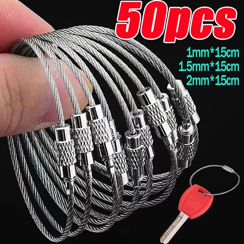 

Металлическая бирка для брелока, трос из нержавеющей стали, петля, винт, кольцо для ключей, кольцо для брелока, кольцо для ключей, подвесной инструмент для лагеря, фурнитура