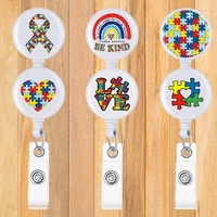 a0640 funny lovely autism jigsaw puzzle style retractable creative card holder badge reel nurse exhibition name card chest