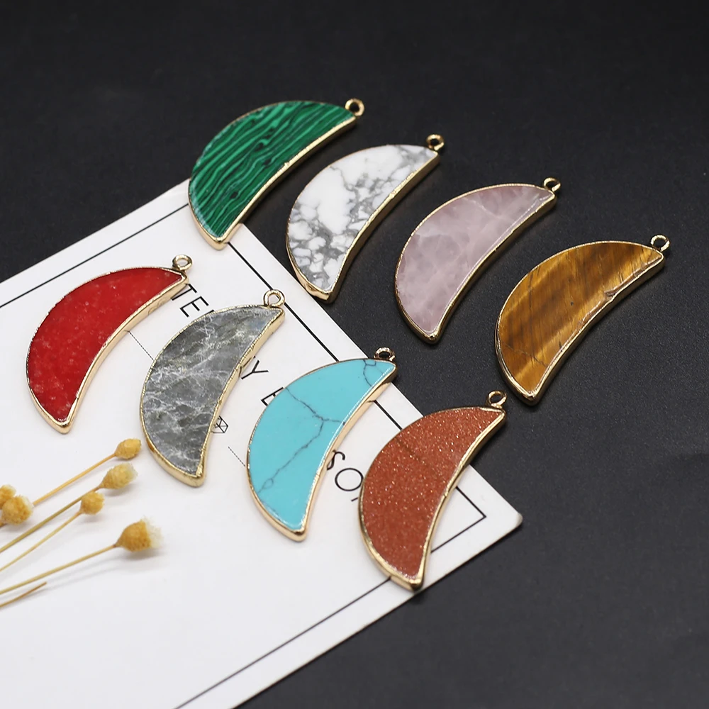 

Natural Stone Pendants Moon Shape Healing Crystal Stone Charms Agate Stone for Jewelry Making Women Gift Accessories