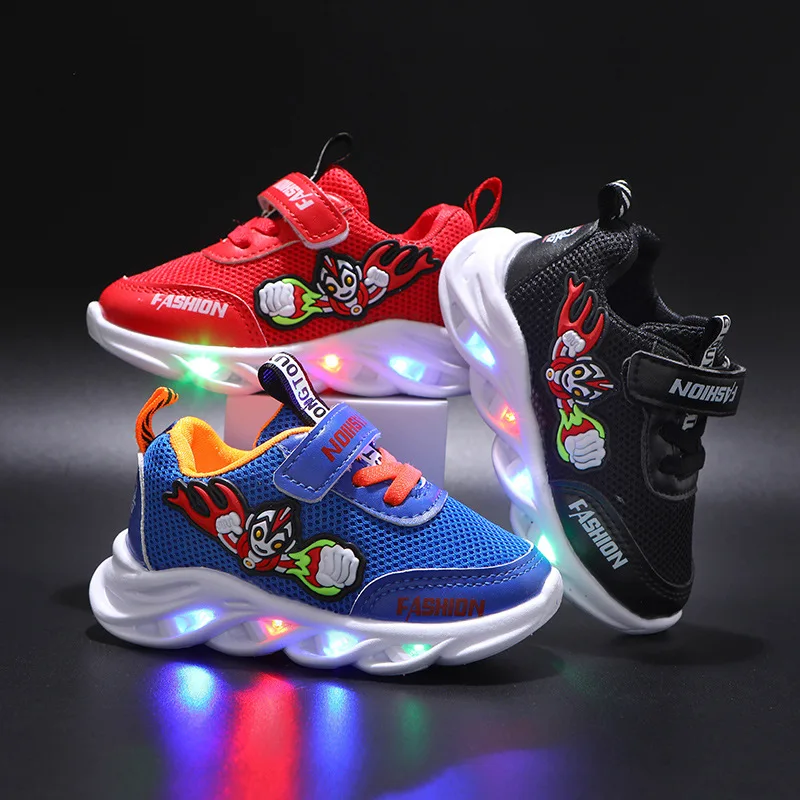 Cartoon LED Lighted  Infant Walkers Hot Sales Cute Girls Boys Shoes Tennis Mesh Weightlight Toddlers Baby Casual Sneakers