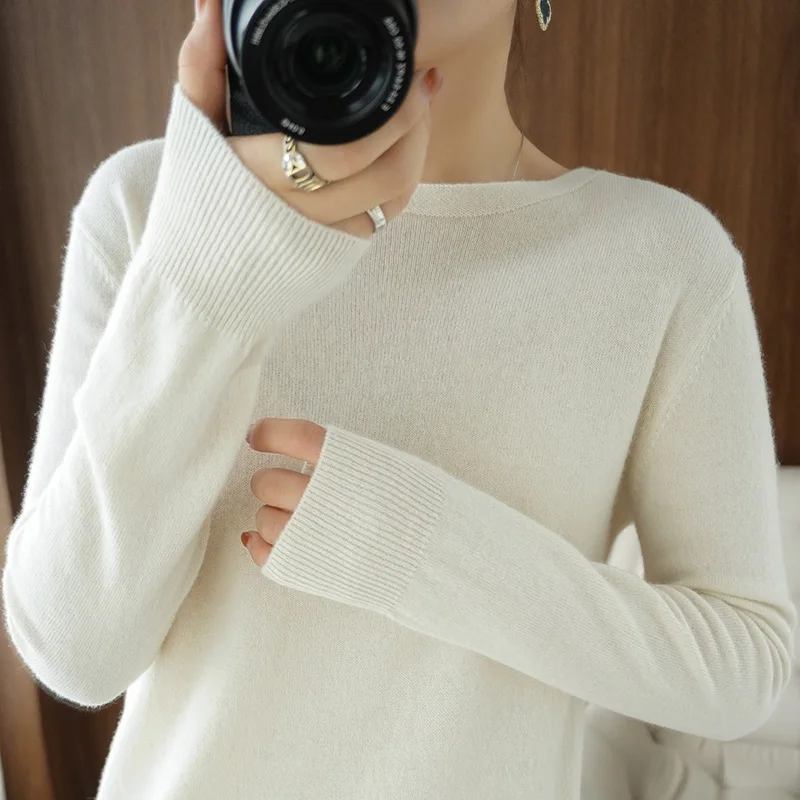 

Женский кашемировый свитер с круглым вырезом, новинка 2022, однотонный пуловер, вязаный свитер с внутренней отделкой, Свободные Шерстяные леггинсы, женские осенне-зимние леггинсы