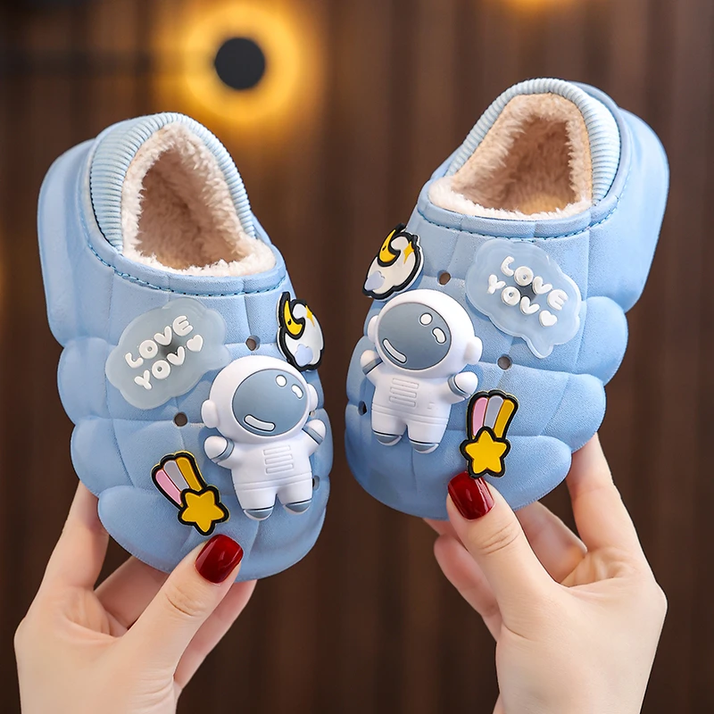 

Winter Kids Astronaut Cartoon Cute Clogs Warm Waterproof Non-slip Girl Home Indoors Slippers Boy Baby Parent-Child Cotton Shoes