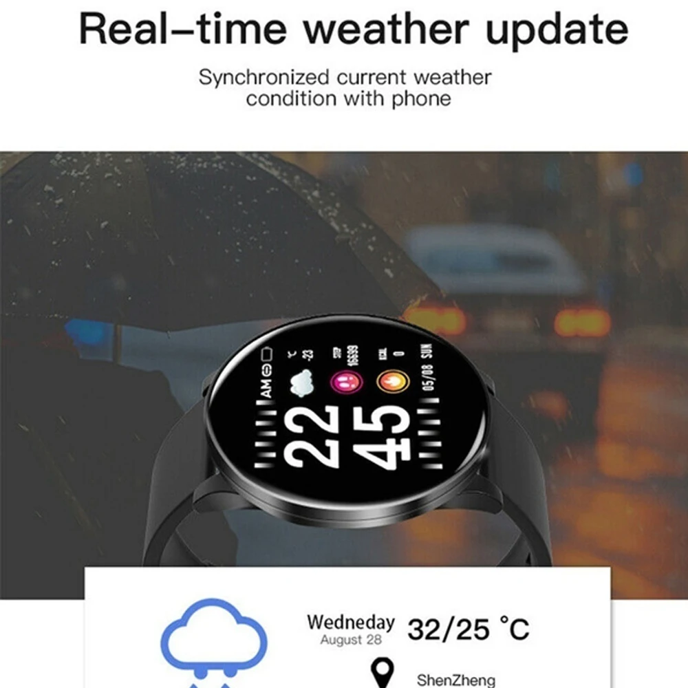 

1.3 inch Full Touch Screen Wristband Heart Rate Blood Pressure Monitor Weather Display Smart Watch IP 67 Waterproof Smart Watch